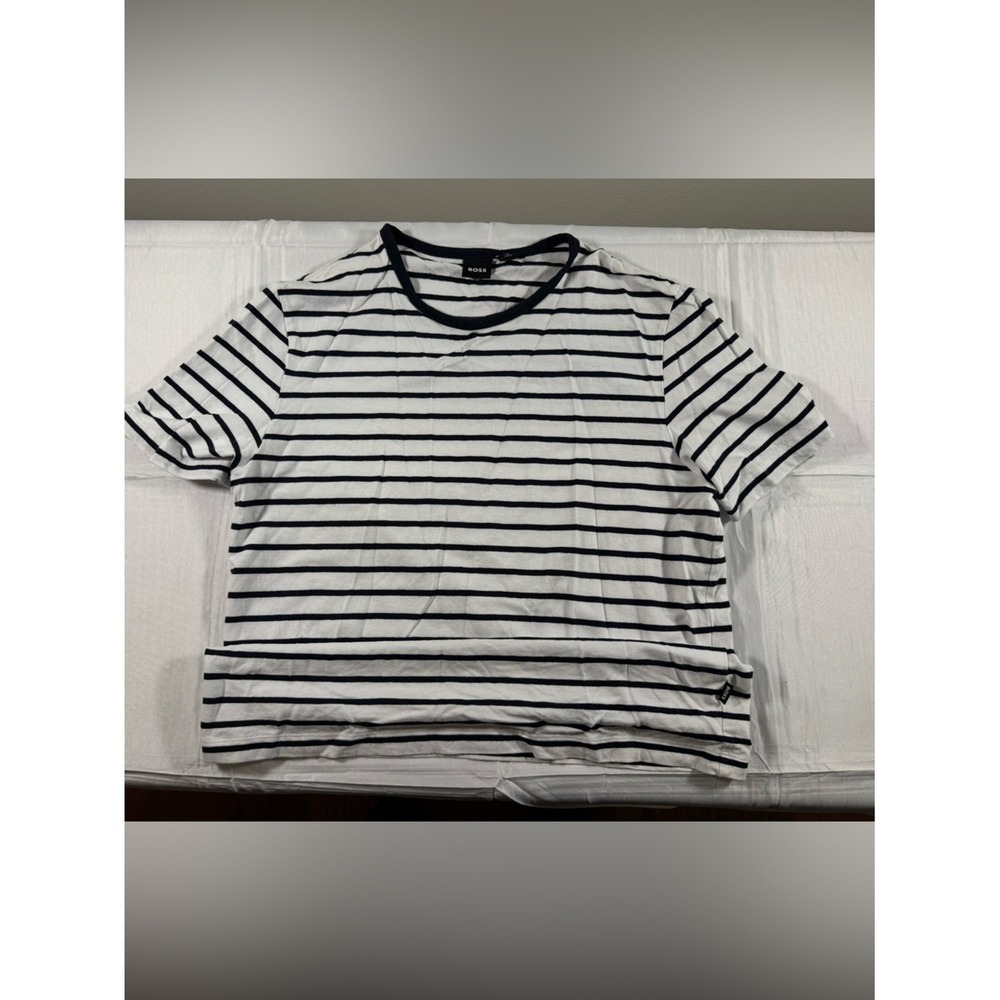 BOSS Hugo Boss Mens Striped Short Sleeve T-Shirt Navy White Large
